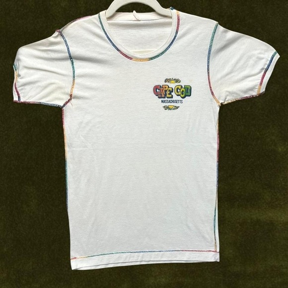 American Vintage Tops - TRUE VINTAGE RARE 1970s Cape Cod Rainbow Stitch Tee - Modern XS